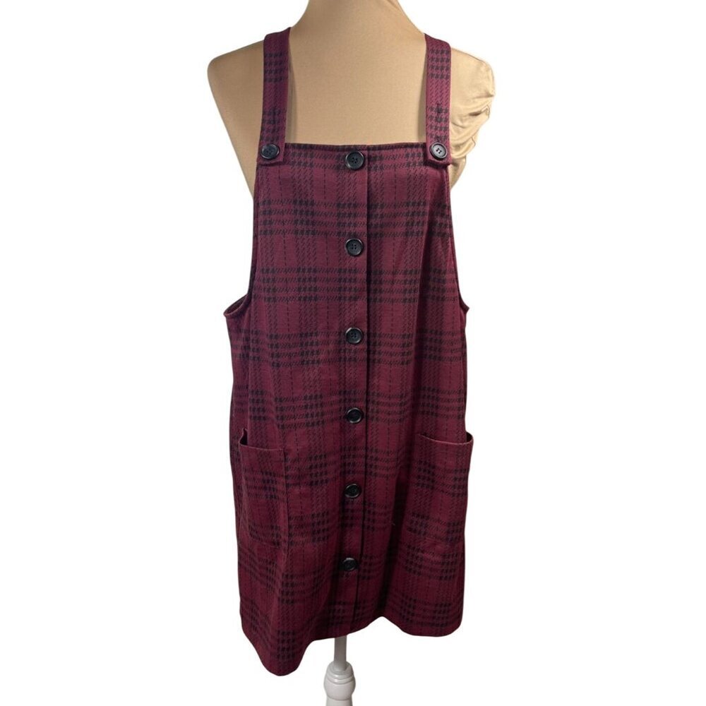 Charmed Hearts Pinafore Dress Burgundy Black Button Size L Large Mini